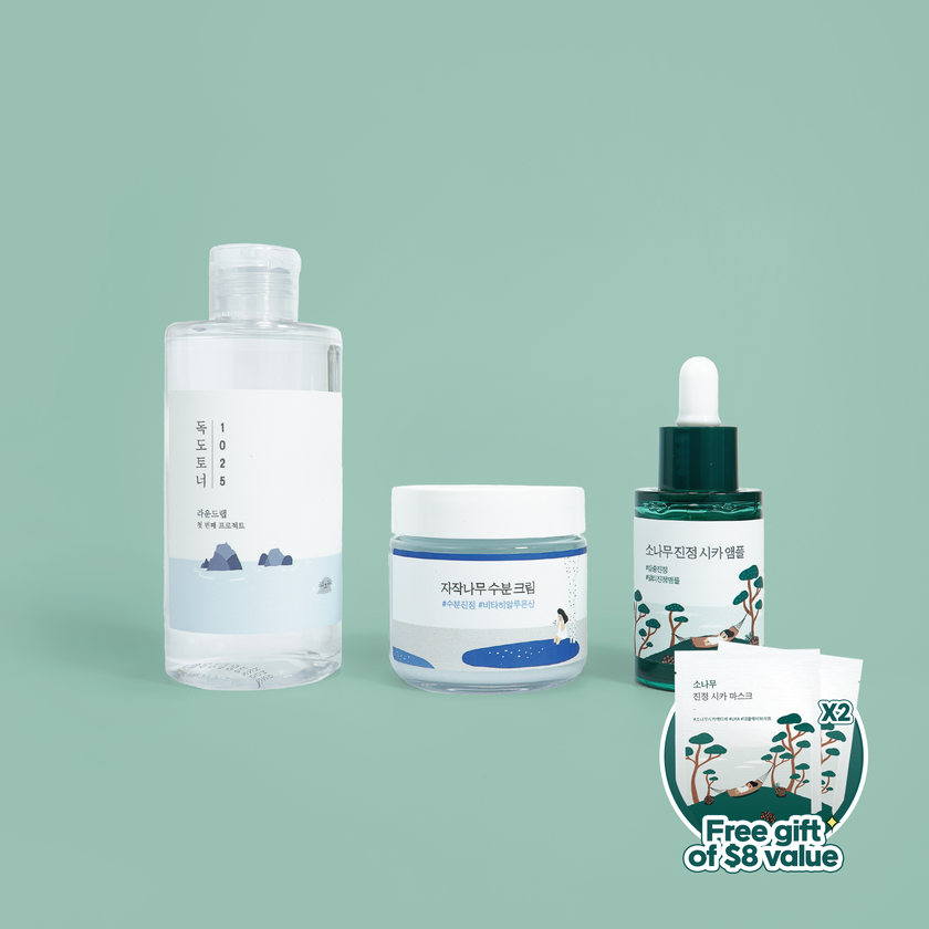 Round Lab Dokdo Toner 200ml + Pine Cica Ampoule + Birch Cream Bundle + GIFT High Quality